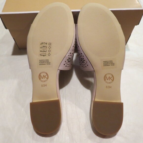Michael Kors Shelly Leather Slides Soft Pink Lser Cut Detail Womens Size 8.5 NIB - Picture 3 of 5